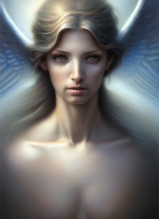 Image similar to tomboy as an angel, fine art, intricate, elegant, highly detailed, realistic hair, centered, digital painting, art station, conceptual art, soft, sharp focus, illustration, artwork, artgerm, tomasz alen kopera, peter mohrbacher, donato giancola, wlop, boris vallejo