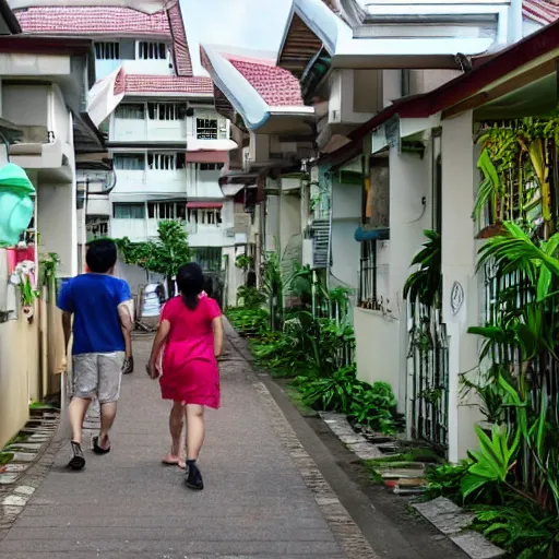 Image similar to walking through an old housing estate in singapore