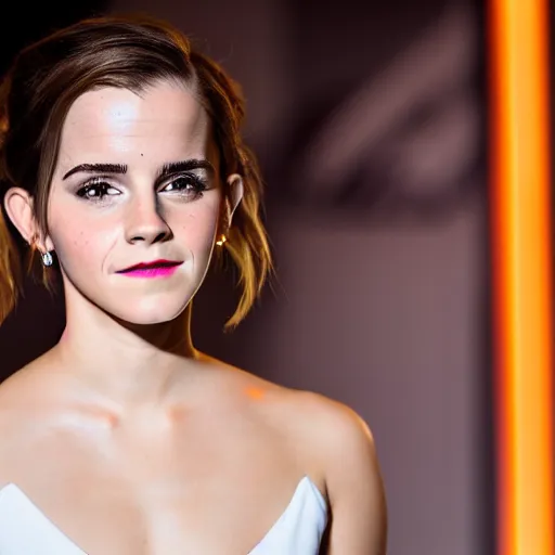 Prompt: Emma Watson at a fashion show, full-body portrait, clothed, EOS-1D, f/1.4, ISO 200, 1/160s, 8K, RAW, unedited, symmetrical balance, in-frame