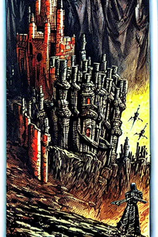 Image similar to castle with soldier foreground by Philippe Druillet