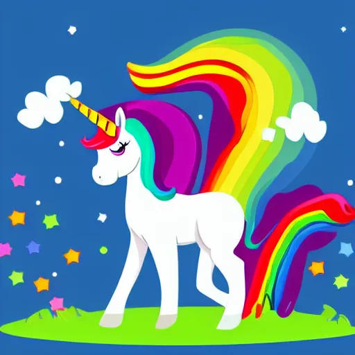 Prompt: Unicorn perfectly drawn in children\'s style for children, vector, simple drawing, rounded lines