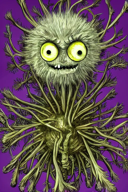 Prompt: a humanoid figure dandelion monster with large orb eyes, highly detailed, digital art, sharp focus, trending on art station, artichoke, anime art style