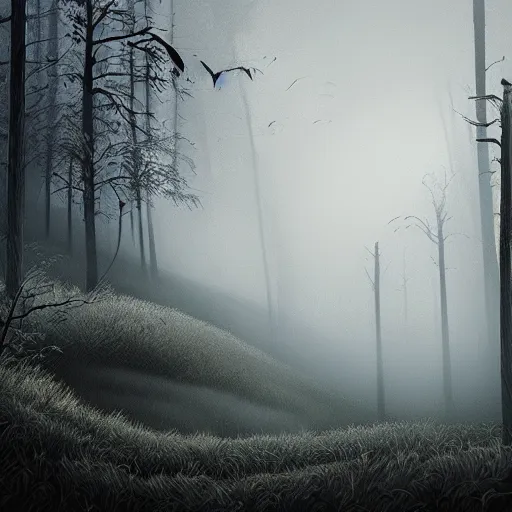 Prompt: Jakhar Dudaev, cinematic, detailed illustration, nature, fog, dark colors, unknown, confusing, 8k,