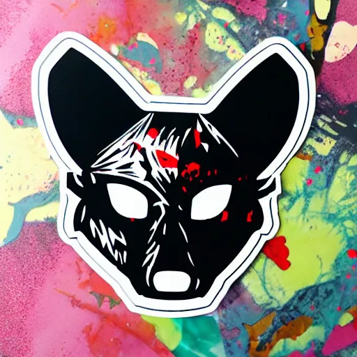 Image similar to die cut sticker, princess mononoke mask, splatter paint