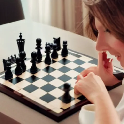 Prompt: beautiful girlfriend playing chess