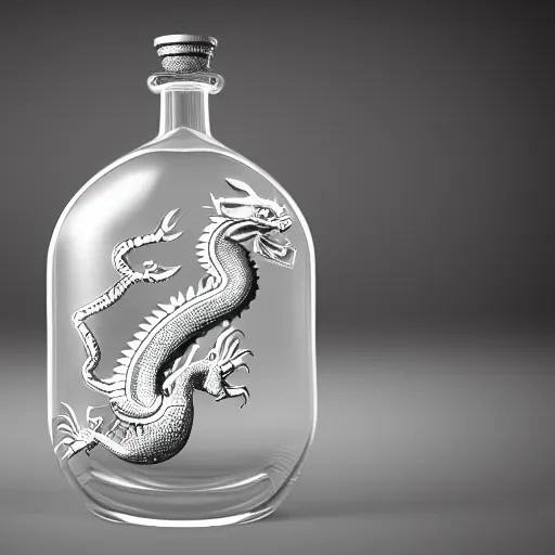 Image similar to transparent ancient boar flask with a Chinese dragon, raytracing, orthographic 3d rendering, octane render