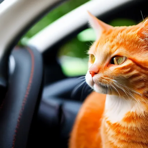 Image similar to an orange tabby cat driving a car