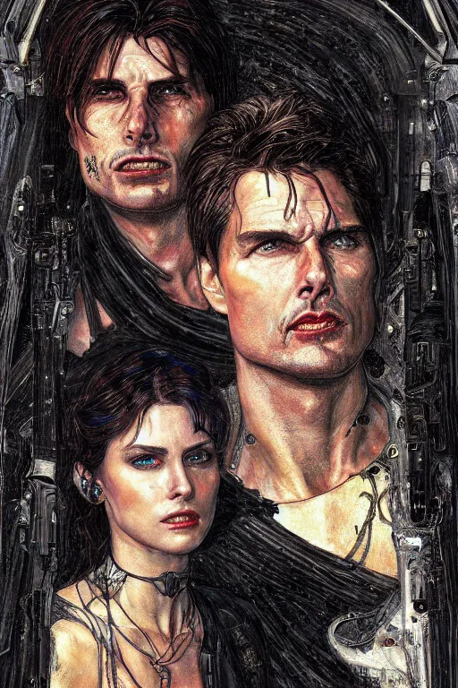 Prompt: portrait of demonic gothic Tom Cruise, cyberpunk, Warhammer, highly detailed, artstation, illustration, art by Gustav Klimt