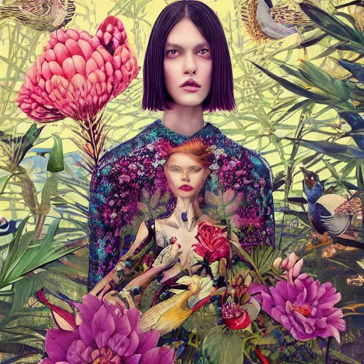 Prompt: pretty model with botanical and birds : : by martine johanna and simon stalenhag and chie yoshii and casey weldon and wlop : : ornate, dynamic, particulate, rich colors, intricate, elegant, highly detailed, vogue, harper's bazaar art, fashion magazine, smooth, sharp focus, 8 k, octane render