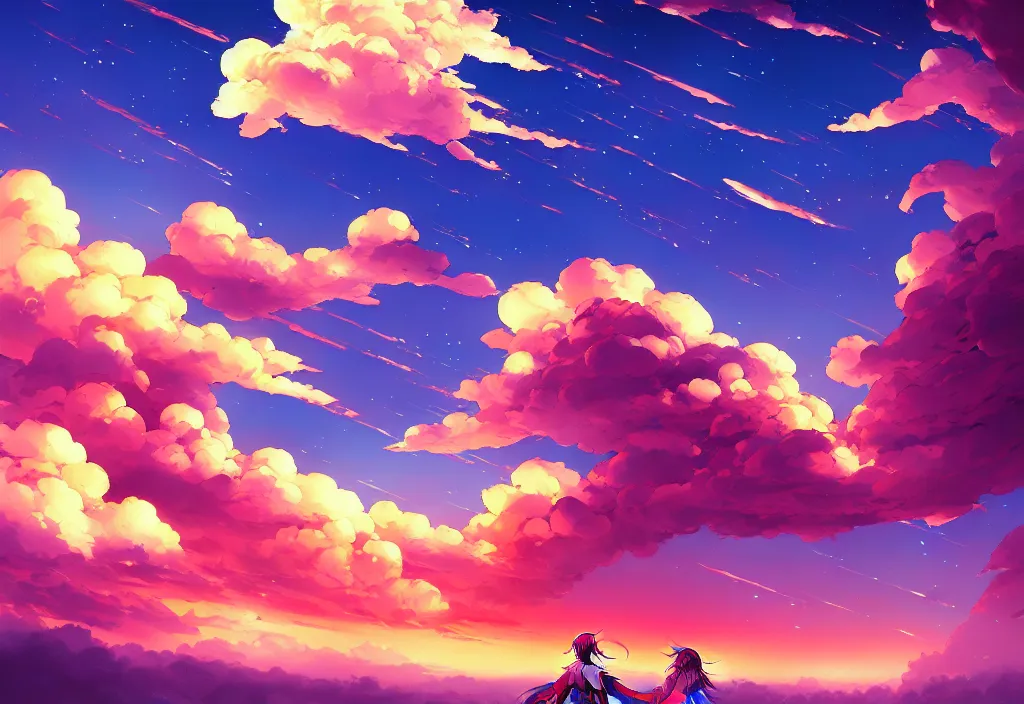 Image similar to night sky clouds, intricate oil painting, high detail illustration, sharp high detail, manga and anime 1 9 9 9, official fanart behance hd artstation by jesper ejsing and makoto shinkai, 4 k,