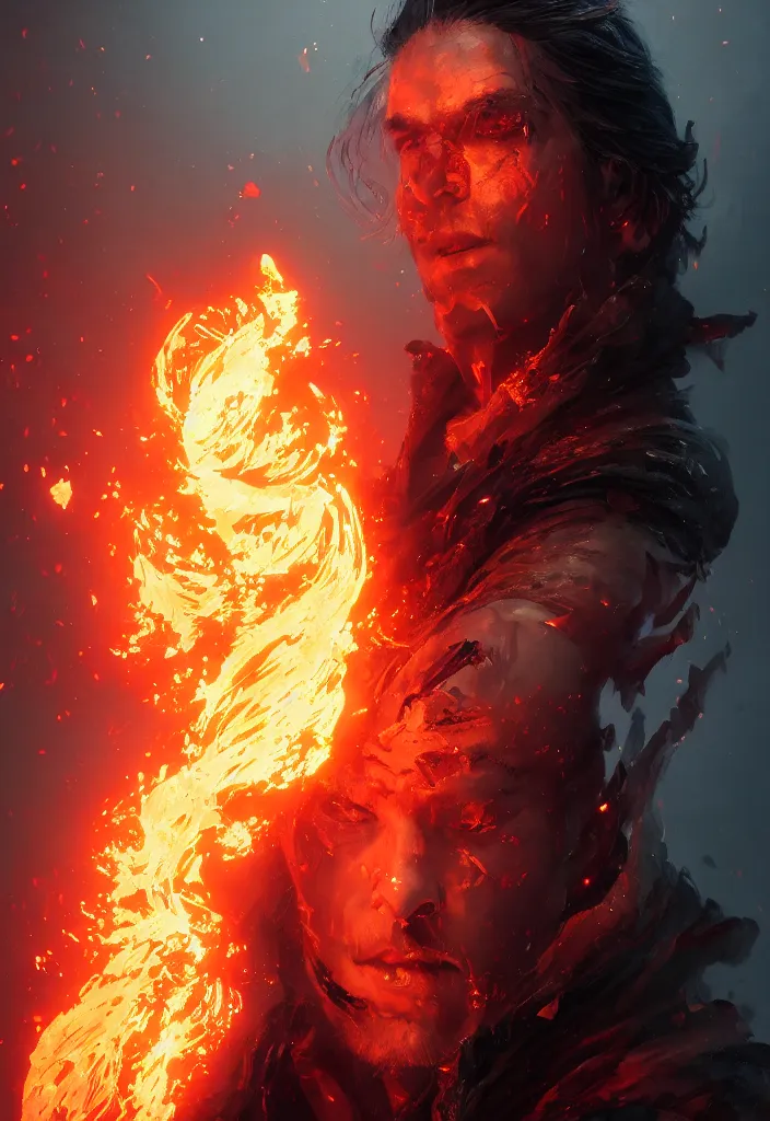 Image similar to a fancy portrait of a raging mage covered in flames by greg rutkowski, sung choi, mitchell mohrhauser, maciej kuciara, johnson ting, maxim verehin, peter konig, 8 k photorealistic, cinematic lighting, hd, high details,