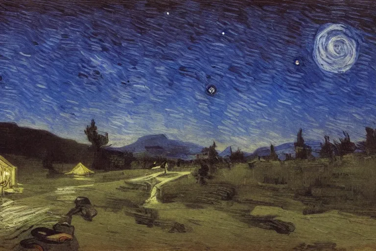 Prompt: night sky with clouds and stars, colorful, beautiful, national geographic, very detailed, oil painting, canvas, Theodor Kittelsen, Hermann Hendrich, Vincent van Gogh