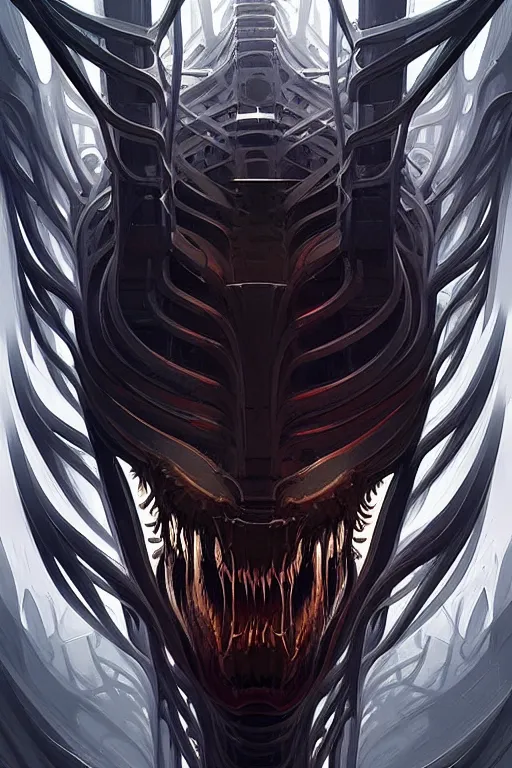 Prompt: professional concept art symmetrical portrait of a terrifying! mechanical predatory! fractal! species in a dark room by artgerm and greg rutkowski. an intricate, elegant, highly detailed digital painting, concept art, smooth, sharp focus, illustration, in the style of cam sykes.