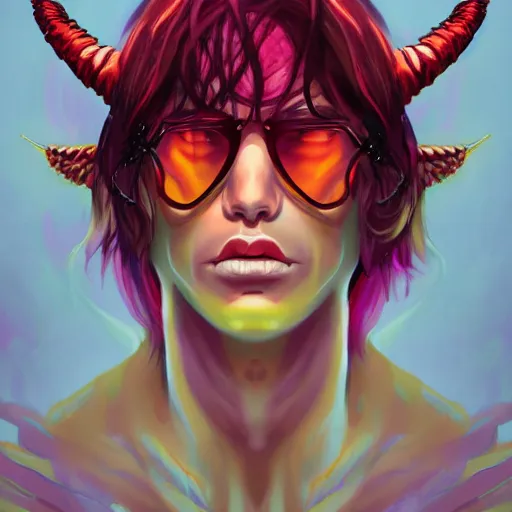 Prompt: self portrait of an ascended demon, colorful, sultry, artstation