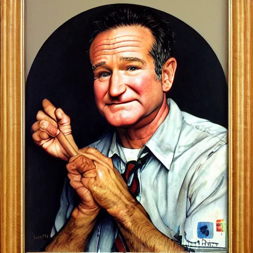 Prompt: a portrait painting of Robin Williams by Norman Rockwell