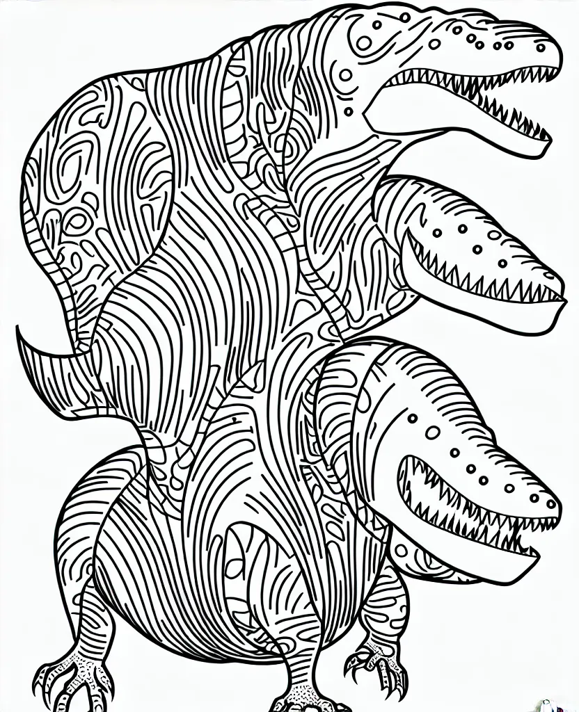 Prompt: trex dinosaur, symmetrical, accurate, simple clean lines, coloring book, graphic art, line art, vector art