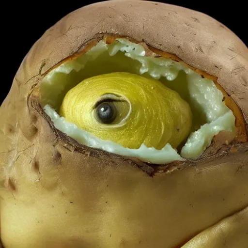 Image similar to a baked potato tardigrade with eye of potato