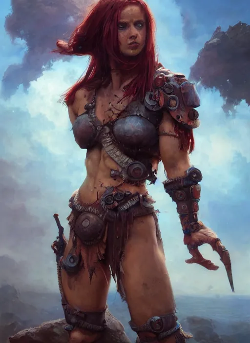 Image similar to hyper realistic photography of prehistoric barbarian cyborg android girl, full body, rule of thirds, conceptart, saturated colors, pretty body, cinematic, vallejo, frazetta, greg rutkowski, royo, rowena morrill, juan gimenez