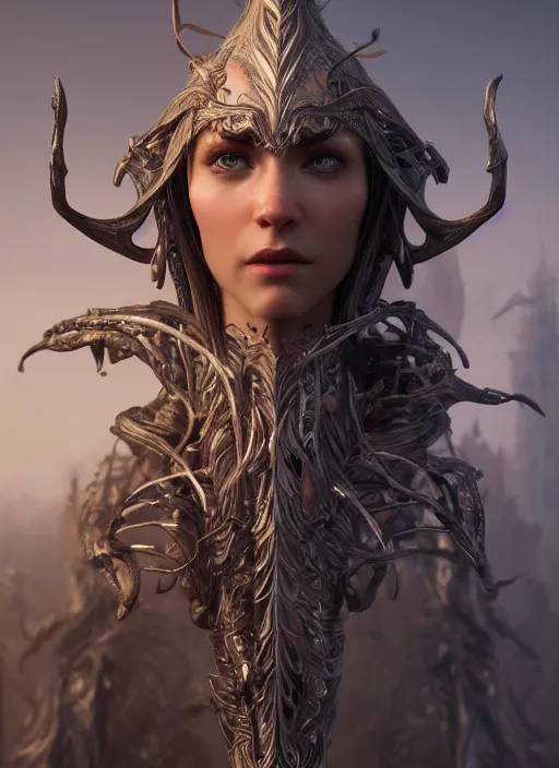 Image similar to beautiful biomechanical impish elven incredible hair, masterpiece crystalline incrustations, hyperdetailed face, elegant pose, movie still, intricate, octane render, cinematic lighting, cgsociety, unreal engine,