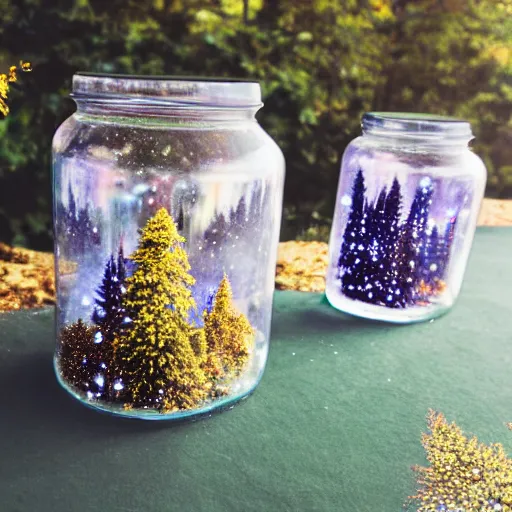 Image similar to galaxies contained in a jar in a forest