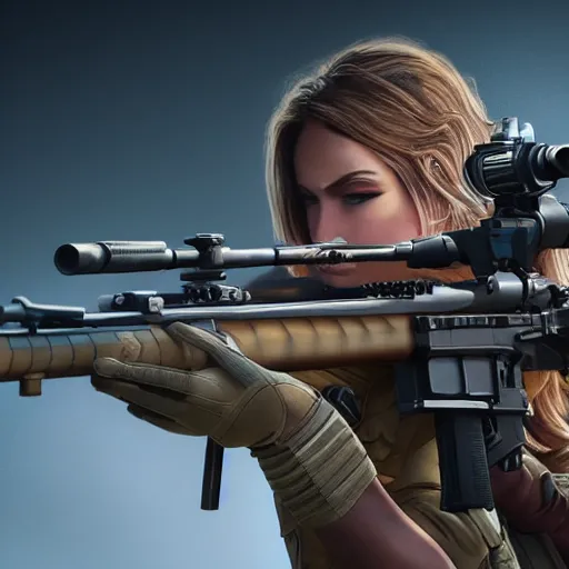 Image similar to close up of beautiful female and barrett m 9 5 sniper rifle are best friends, hi - fructose, decadent highly - detailed digital painting, golden ratio, octane render, artstation, cinematic composition, smooth, sharp focus