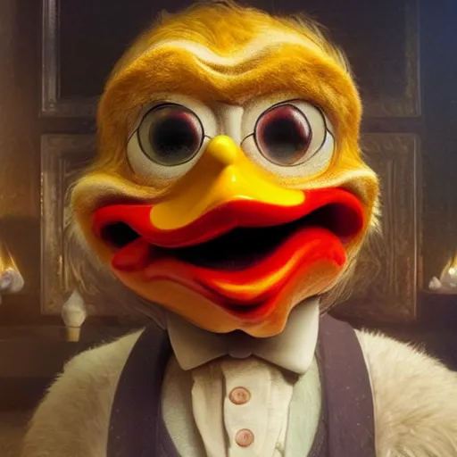 Prompt: hyperrealistic mixed media image of Scrooge McDuck (duck face), stunning 3d render inspired art by István Sándorfi and Greg Rutkowski, perfect facial symmetry, realistic, highly detailed attributes and atmosphere, dim volumetric cinematic lighting, 8k octane extremely hyper-detailed render, post-processing, masterpiece,