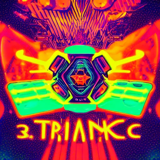 Image similar to sticker of a rock band, name is tripmachine, on the sticker is a 3 d render of a huge futuristic steampunk power generator, 8 k, fluorescent colors, halluzinogenic, multicolored, exaggerated detailed, silk screen art