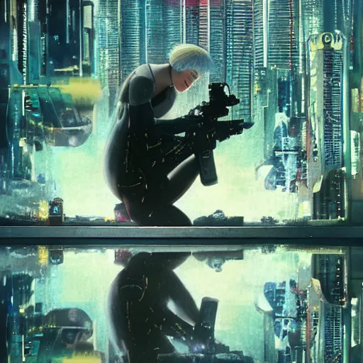 Image similar to still from ghost in the shell, highly detailed, Norman Rockwell, bokeh