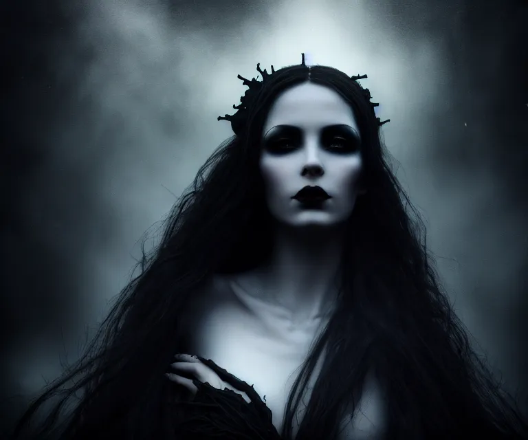 Image similar to stunning otherworldly gothic goddess of beauty, dark and mysterious, atmospheric, ominous, eerie, cinematic, epic, 8 k, 4 k, ultra detail, ultra realistic, rendered by awesomeness