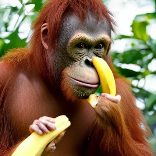 Prompt: donald trump as an orangutan eating a banana,