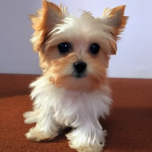 Prompt: adorable maltese yorkie dog, wavy blond fur