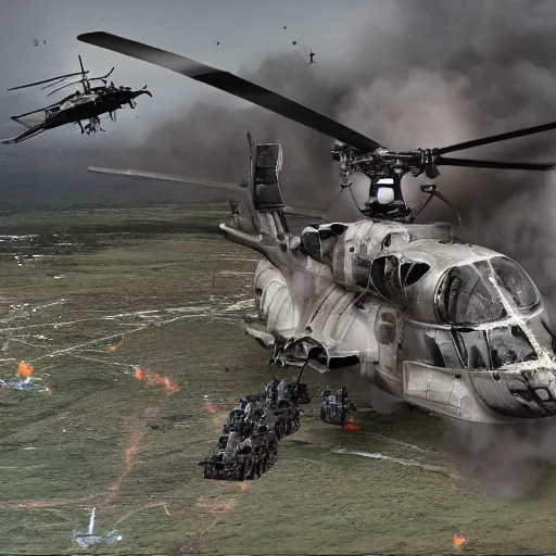 Image similar to A photo of a helicopter destroyed by machine gun fire, highly detailed, 4k