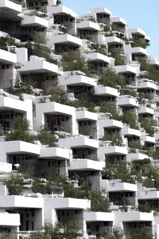 Image similar to habitat 6 7, white lego terraced architecture hotel in the dessert, many plants and infinite pool