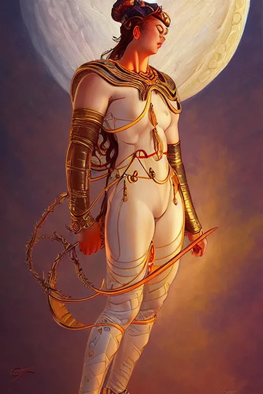 Prompt: god of moon, character design, fantasy, painting by jean giraud, j. c. leyendecker, artgerm, trending on artstation