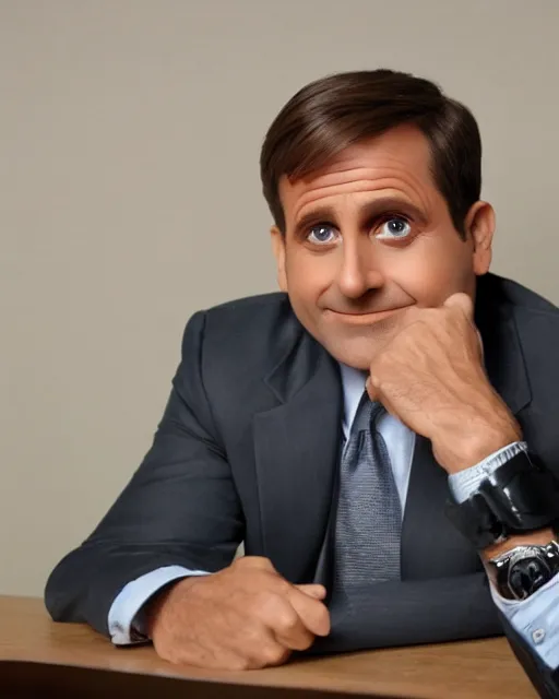 Prompt: steve carrel with a suit as a muppet. highly detailed felt. hyper real photo. 4 k.