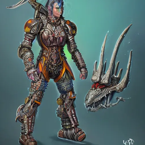 Image similar to biogenetic cyborg, d & d style, trending on artstation, colorful, intricate, art by kev chan