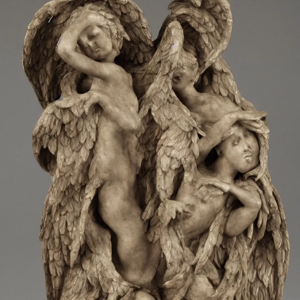 Prompt: an idol of a sad fallen angel, gothic sculpture