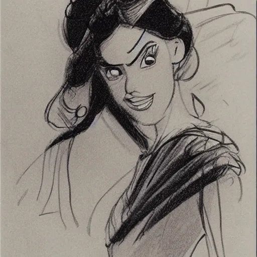 Image similar to milt kahl sketch of princess padme from star wars episode 3