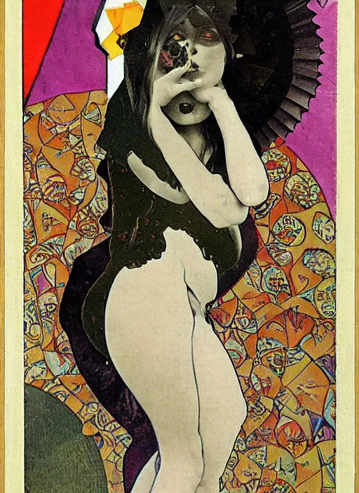 Image similar to Goth fractal girl, surreal Dada collage by Man Ray Kurt Schwitters Hannah Höch Alphonse Mucha