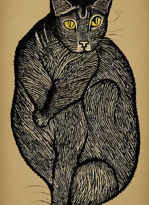 Image similar to cat woodcut print by Samuel Jessurun de Mesquita