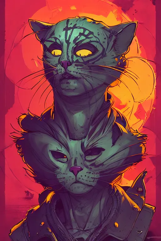 Prompt: a study of cell shaded portrait of a cat as a borderlands 3 character, llustration, post grunge, evil vibe, concept art by josan gonzales and wlop, by james jean, Victo ngai, David Rubín, Mike Mignola, Laurie Greasley, highly detailed, sharp focus, alien, Trending on Artstation, HQ, deviantart, art by artgem