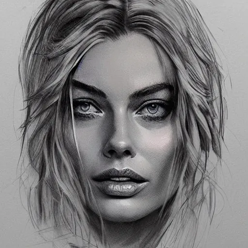 Image similar to face morph tattoo design sketch of beautiful mountain scenery blend in margot robbie face, in the style of matteo pasqualin, amazing detail