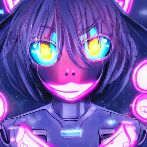 Prompt: anime girl close up beautiful extremely detailed neon city dusk robot cat