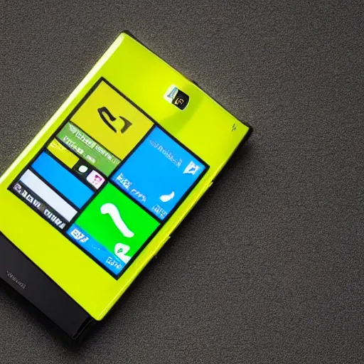 Image similar to a futuristic smartphone based on the design of the nokia lumia in yellow