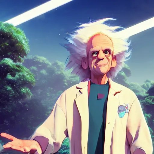 Image similar to doc brown!!!! as arielle the mermaid, studio ghibli, pixar and disney animation, sharp, rendered in unreal engine 5, anime key art by greg rutkowski, bloom, dramatic lighting