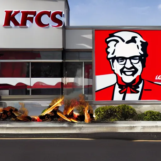 Prompt: kfc on fire photo realistic