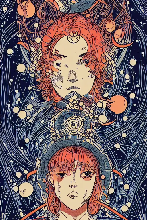 Image similar to the moon, tarot card, satoshi kon, ethereal, glossy, laurie greasley, unconscious, illusions, intuition