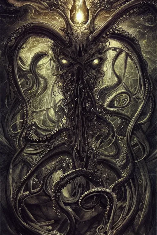 Image similar to life and death mixing, demonic wings, octopus tentacles, fireflies, hyperdetailed, 4 k, trending on artstation, dark and gloomy, demonic, cinematic, artgerm, h. r. giger, francis bacon, gustave moreau, luis royo