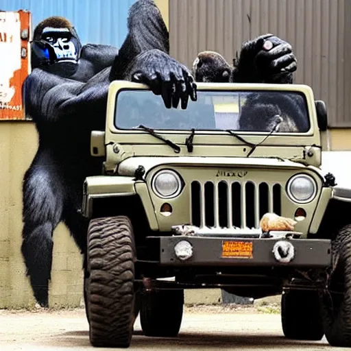 gorilla driving a jeep made by banksy | Stable Diffusion | OpenArt