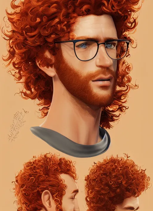 Image similar to illustration of curly orange hair men as a pixar film poster, smooth, intricate, octane, reflects, masterpiece artwork, ultra detailed, artgerm, digital art, trending on artstation, behance, deviantart